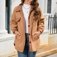 thumbnail image 2 of Women Jacket Turn Down Collar Single Breasted Buckle Casual Thicken Coat with Side Pocket Chocolate S, 2 of 6