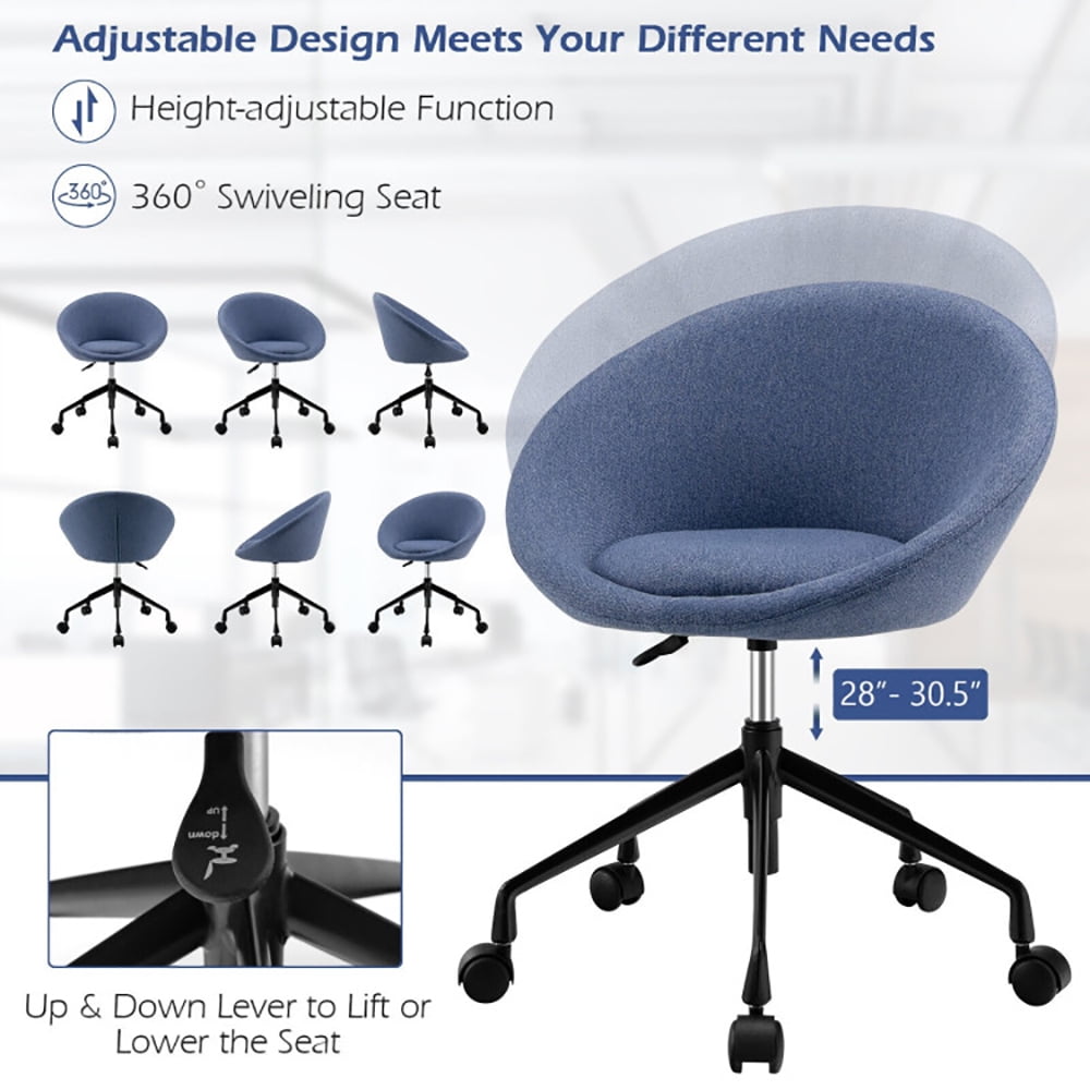 Finihen Swivel Accent Chair, Adjustable Swivel Accent Chair Vanity Chair with Round Back, for Home, Office, Blue