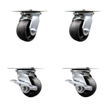 4 Inch Glass Filled Nylon Swivel Caster Set with Ball Bearings 2 Brakes SCC