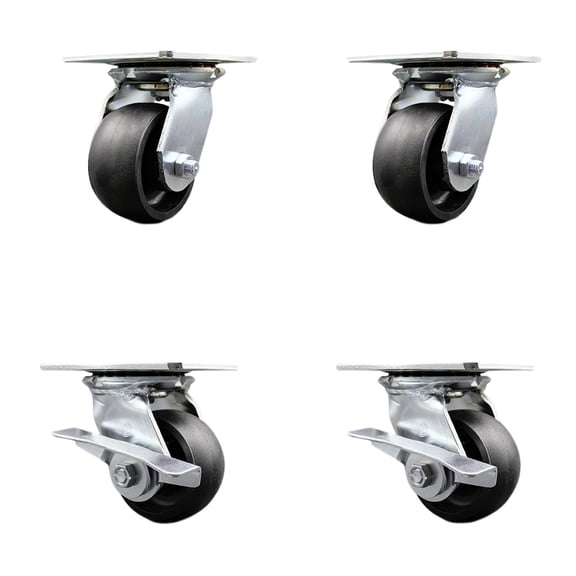 4 Inch Glass Filled Nylon Swivel Caster Set with Ball Bearings 2 Brakes SCC