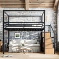 thumbnail image 3 of HICOMILA Queen Loft Bed with Storage Stairs and Wardrobe, Metal Loft Bed with Canopy Frame, Ample Underbed Spaces Design, Black, 3 of 7