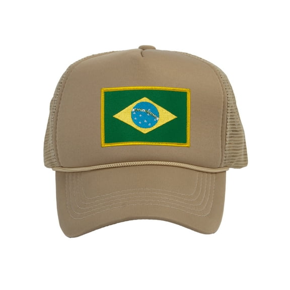 Top Headwear Country Brazil Flag Hat - Brazilian Patriotic Trucker Cap Beige