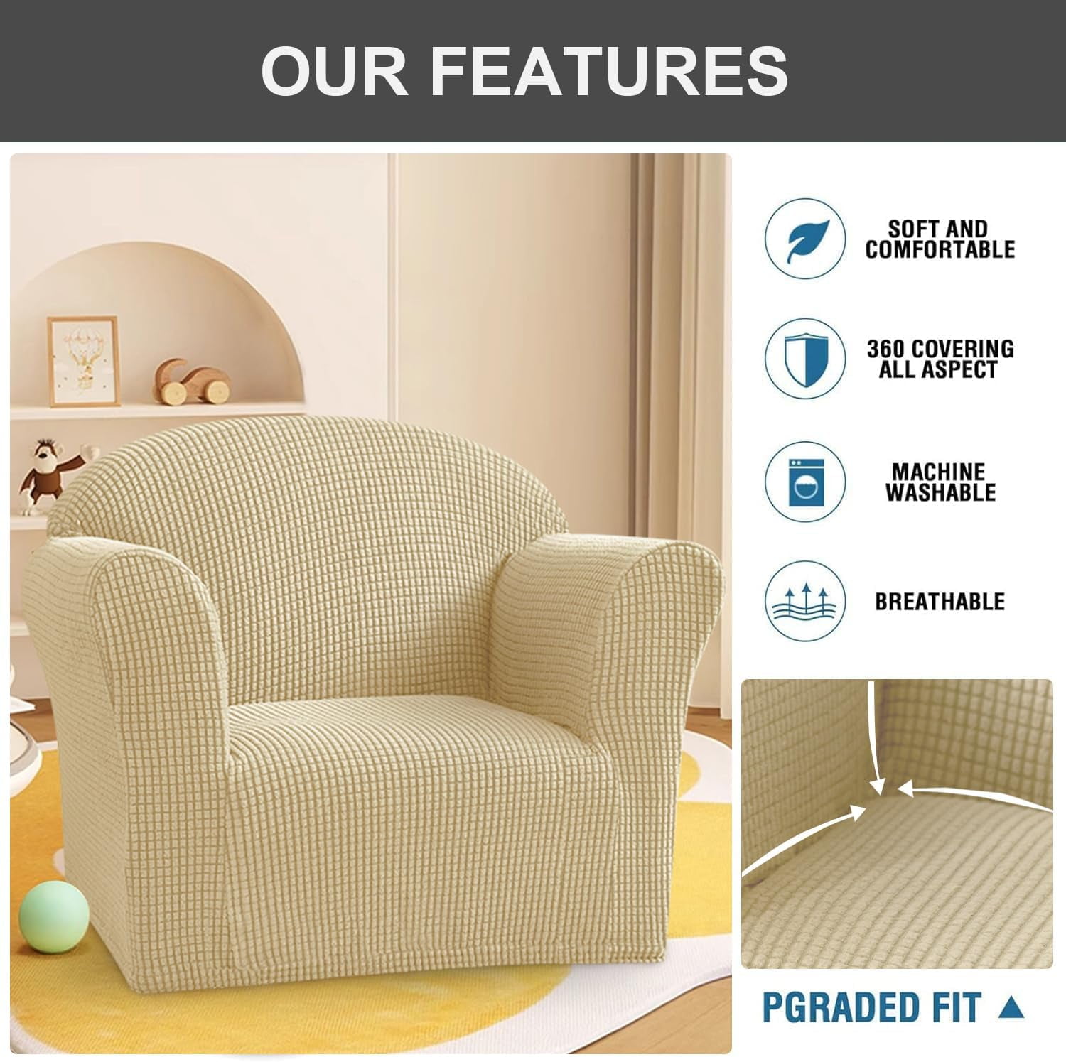CHUNTIAN Toddler Chair Covers Kids Arm Chair Covers Stretch Kids Armchair Covers Jacquard Toddler Couch Cover Soft Mini Sofa Covers for Kids Fold Out Sofa Home Protection Cover,11