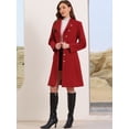 thumbnail image 4 of DARING DIVA Women's Stand Collar Belted Single Breasted Trench Pea Coat XS Red, 4 of 6