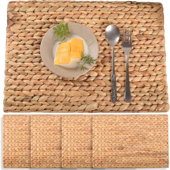 JIAYUEZHAO Square Water Hyacinth Boho Wicker Rattan Heat Resistant Placemats Set of 4 16 x 12 Inch