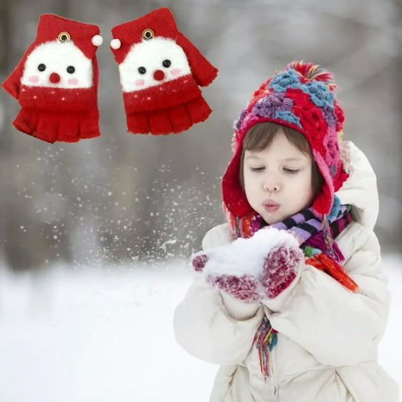 Lunxisen 2 Pcs Kids Wool Winter Fingerless Gloves Toddler Boys Girls Convertible Knit Mittens Warm Snow Gloves