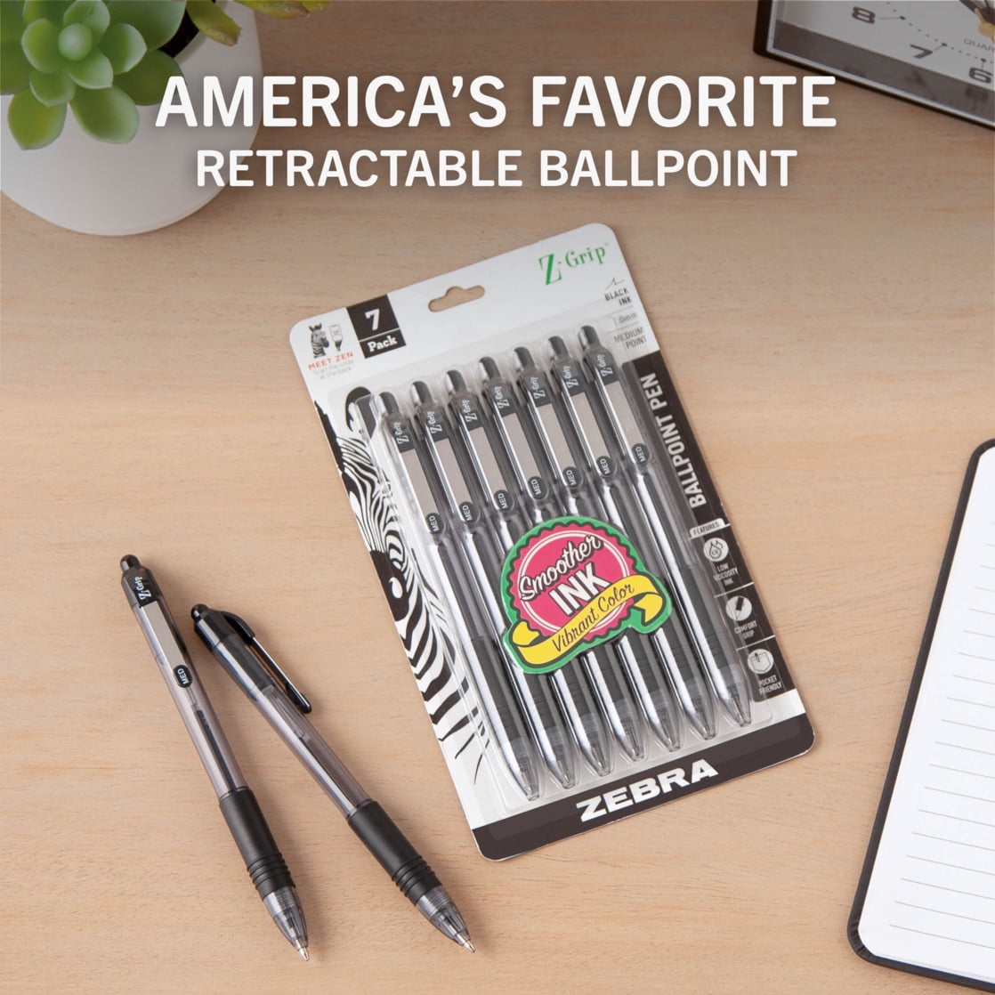 Zebra Z-Grip Retractable Ballpoint Pen 1.0 mm Black Ink 7-Pack