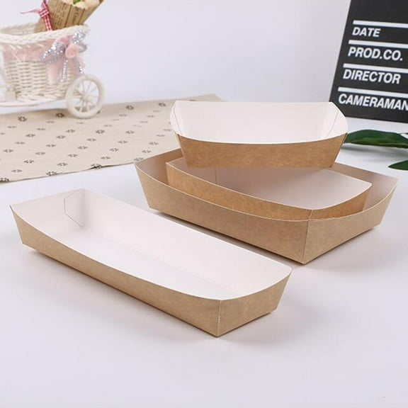 SOPOTUTU Disposable Paper Food Trays, Khaki Color, 50 Pieces - , Sturdy, Ideal for Parties and Catering