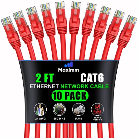Cable Ethernet Maximm Cat6 0,6 m Paquete de 10 Rojo 10 Gbps