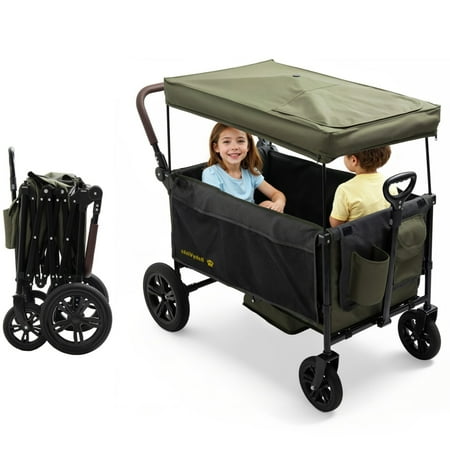BabyVista Wagon Stroller All-Terrain for 2 Kids with Canopy, Parents Organizer, Adjustable Handlebar, Compact Foldable Baby Stroller Collapsible Toddler Stroller