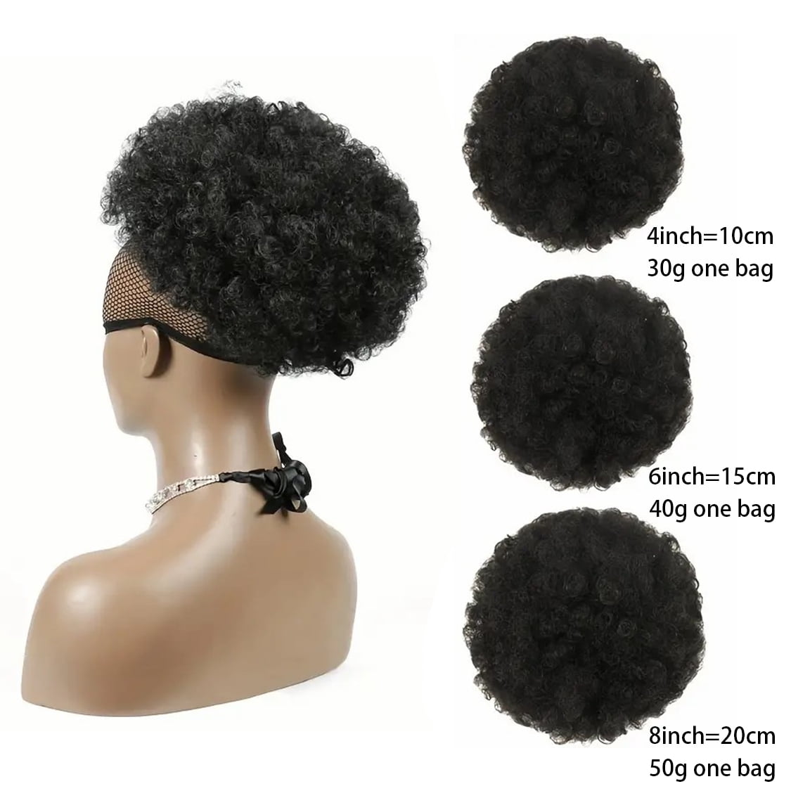 4Inch 1PC Natural Black Puff Ponytail Human Hair Bun Kinky Curly Drawstring Ponytail Clip In Hair Extensions Soft Feel Hair Chignon