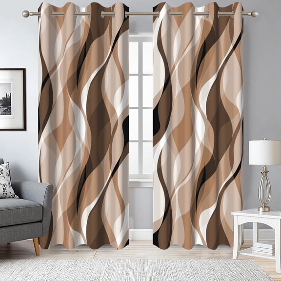 2 Panels Brown Modern Blackout Curtains for Bedroom,Abstract Striped Grommet Window Drapes for Living Room,52x84 Inch