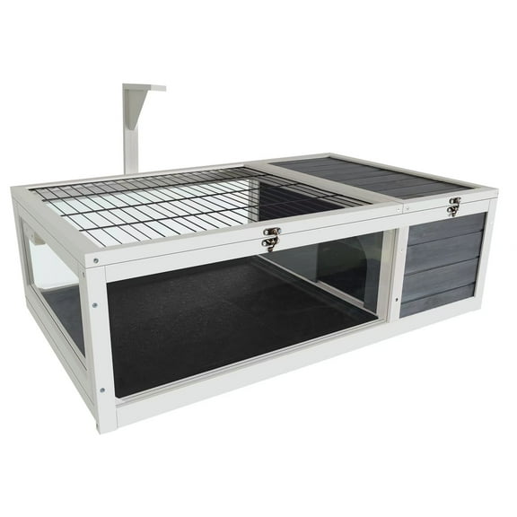 Hommoo Wood Tortoise House, Indoor Turtle Habitat Reptile Cage for Lizards, Geckos, with Removable Waterproof Tray, Light Support, Acrylic Window, Gray