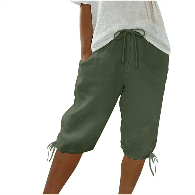 Timegard Womens Shorts Elastic High Waist Bottom Drawstring Shorts Summer Casual Solid Color Shorts
