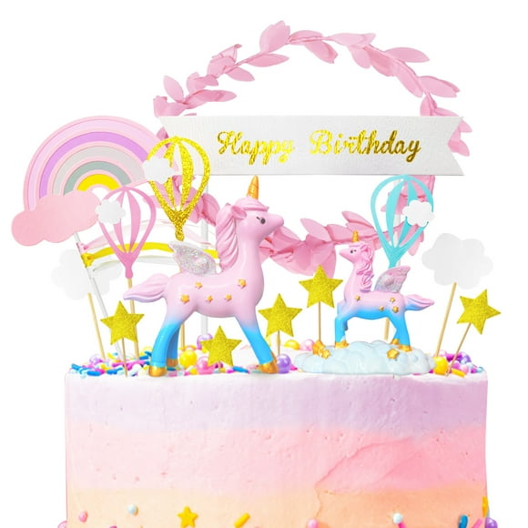 Resin unicorn cake decoration ornaments rocking horse rainbow birthday plug-in party plug-in