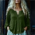 thumbnail image 2 of Soyumi Womens Oversized Tshirts Summer Casual Short Sleeve Crew Neck T Shirt Loose Fit Side Slit Tee Tops 3/4 Sleeve Button Down Shirts Cotton Linen Blouses Tops, Green, 2 of 4