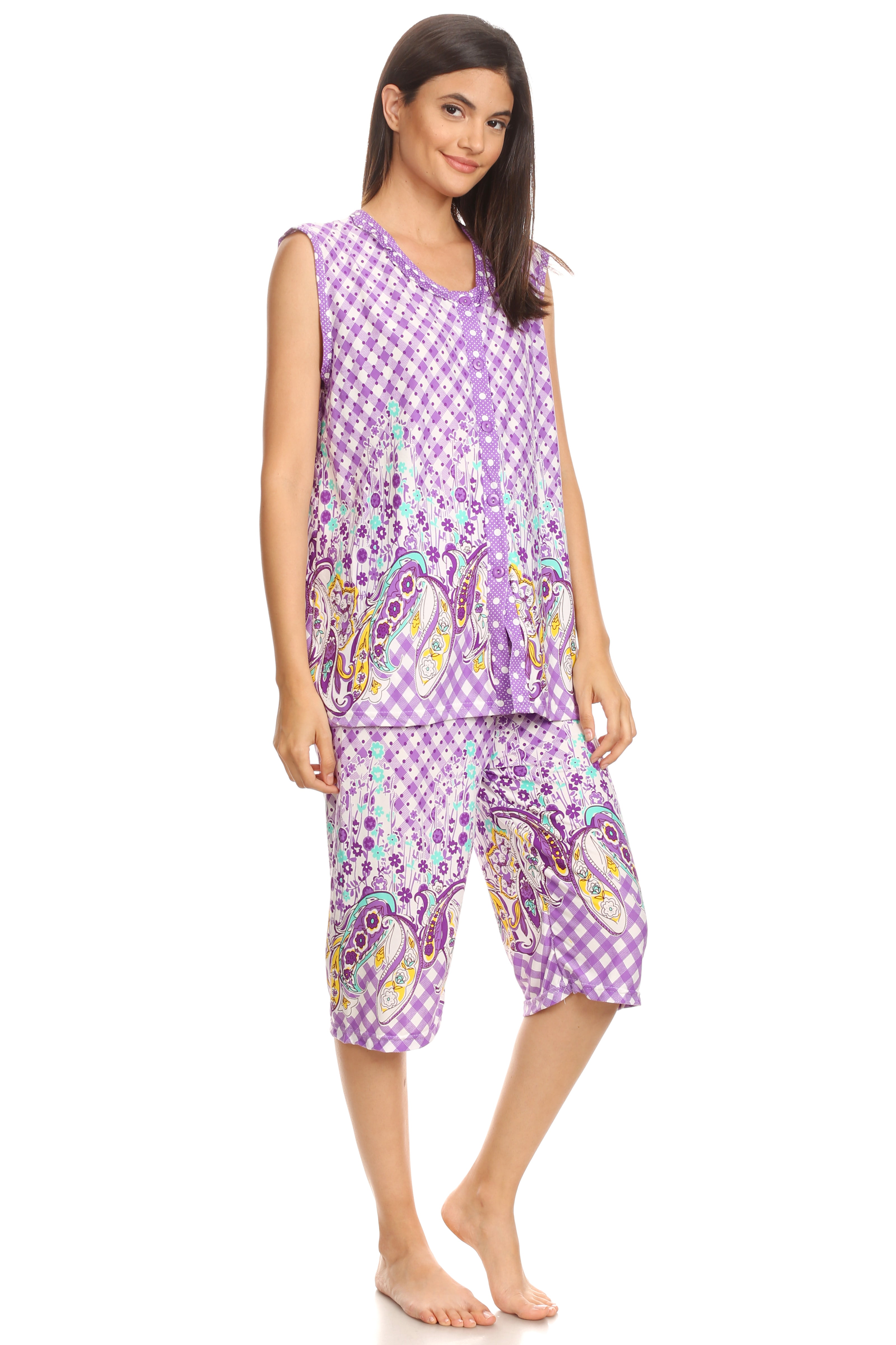 Premiere Fashion 15026c Womens Capri Set Sleepwear Cotton Pajamas 