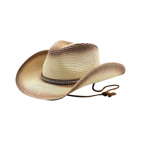 Cowboy Hat 2 Men Women Sun Straw Panama Hat with Wide Brim Summer Beach Outdoor Classic Fedora Style Brown