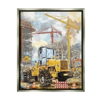 Stupell Industries Busy Construction Site Transportation Painting Gray Floater Framed Canvas Art Print Wall Art, 25 x 31