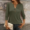 thumbnail image 6 of Womens Tunic Tops Dressy Casual Long Sleeve Henley V Neck Shirts for Women Button Up Blouse Army Green 2XL, 6 of 9