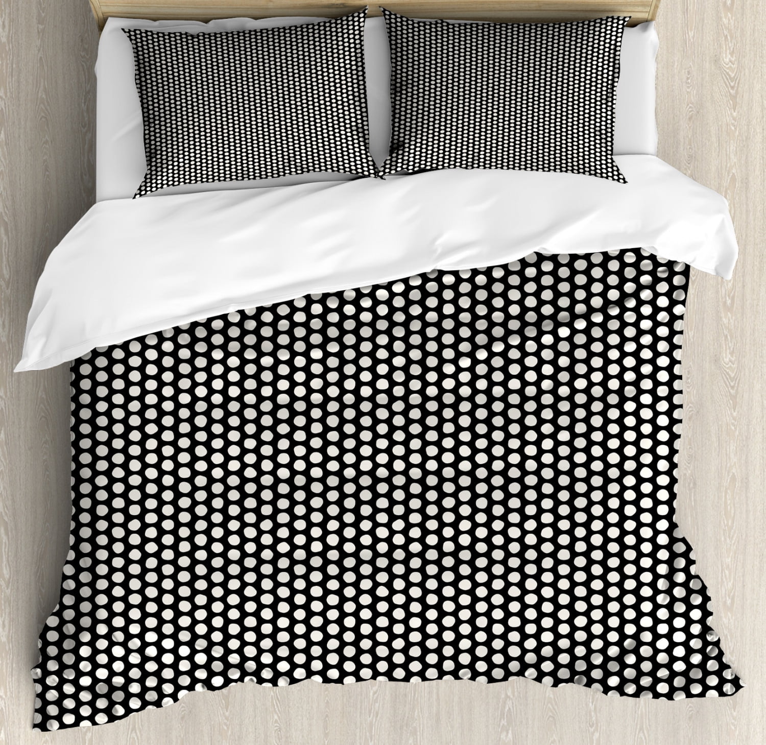Ambesonne Grey and Ivory Duvet Cover Set Queen size, Hand Drawn Geometric Jumble Circles Pattern on Greyscale Backdrop, Decorative 3 Piece Bedding Set with 2