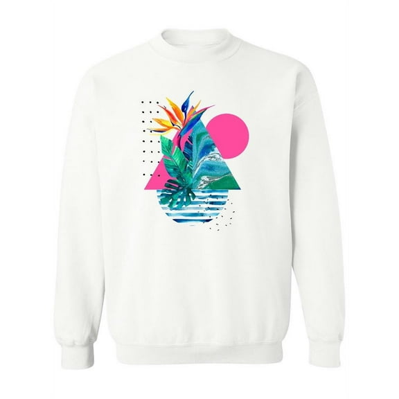 Pink Summer Geometric Design . Sweatshirt Women - Women Sweatshirt, White, 3XL