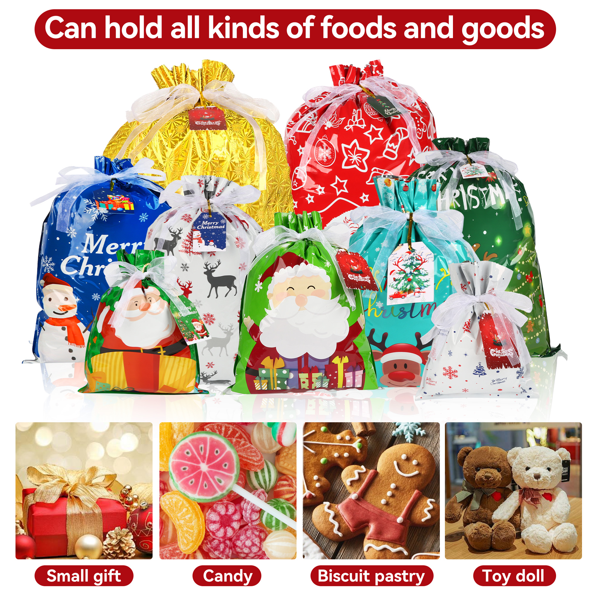 TUONITO 30-Piece Christmas Drawstring Gift Bags, Assorted Sizes photo 4