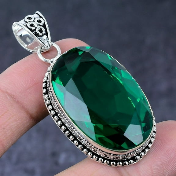 Natural Chrome Diopside Gemstone Handmade 925 Sterling Silver Pendant 2.21"