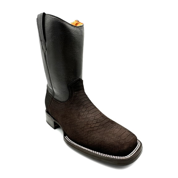 The Western Shops Men's Western Cowboy Boots – Square Toe, Genuine Leather, Side Zipper, Durable Rubber Heel