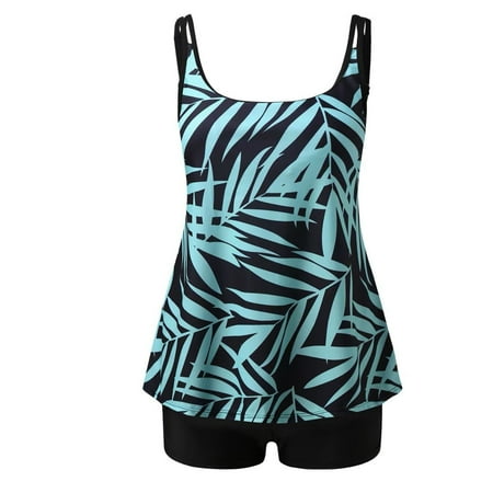 Arnsht Tankini Swimsuits for Women Two Piece Bathing Suits Tops with Boyshorts Fashion Print Halter Loose Fit Soft Breathable Swimwear Green XXL