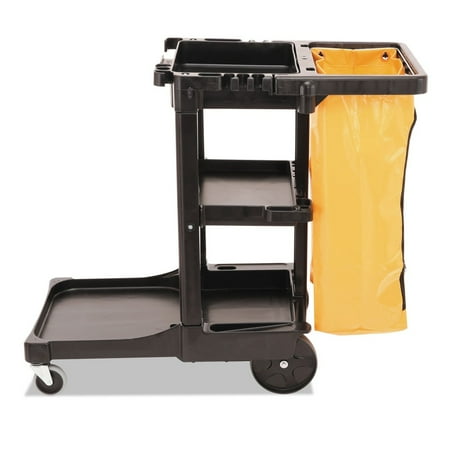 Rubbermaid Commercial Housekeeping 3-Shelf Janitor Cart with Zippered Yellow Vinyl Bag, Black