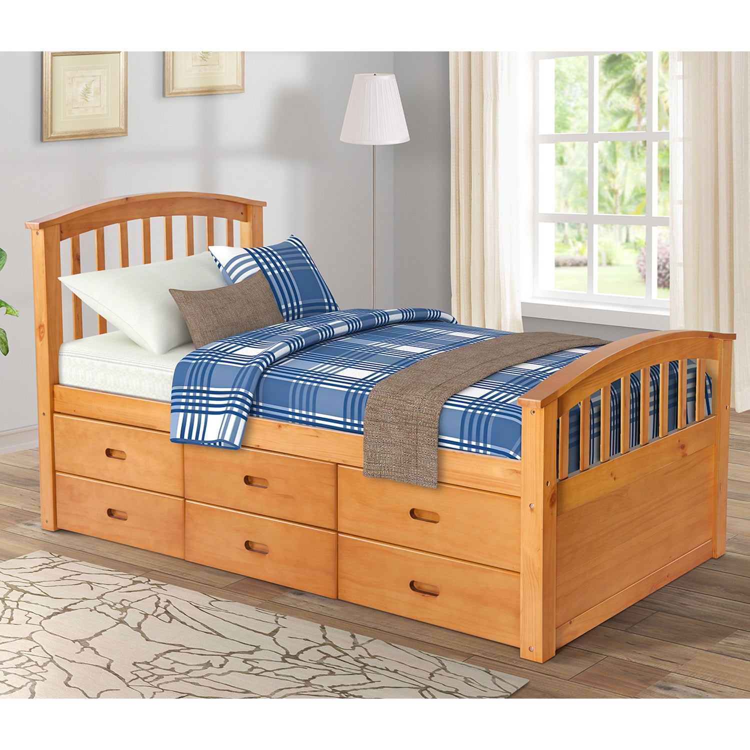 Twin Size Platform Storage Bed Solid Wood Bed With 6 Drawers Walmart Com Walmart Com