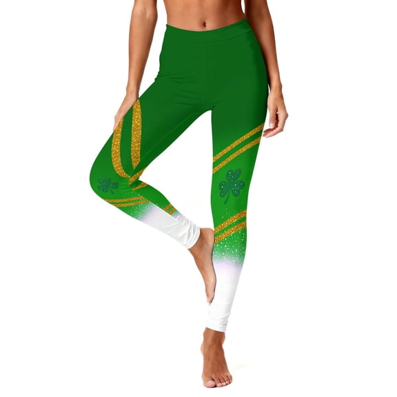 Levmjia Women's Fashion Casual St Patrick's Day Printed Elastic Leggings High Waist Yoga Pants Stretchy Workout Running Tights Fitness Sports Wear