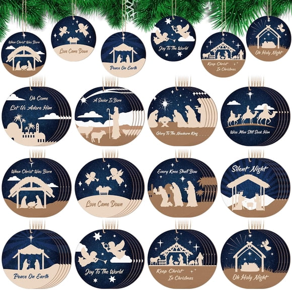 60 piezas de adornos de madera para árbol de Navidad con forma de belén de Soaoo
