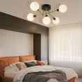 thumbnail image 2 of 5-Light Large Modern Globe Glass Flush Mount Chandelier Ceiling Light,85-240V, G9 Bulb Base White, 2 of 8