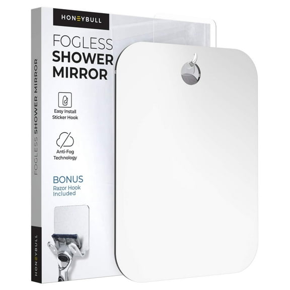 HONEYBULL Fogless Shower Mirror with Razor Holder - Large 8x10in Anti Fog Flat Mirror for Shaving and Bathroom