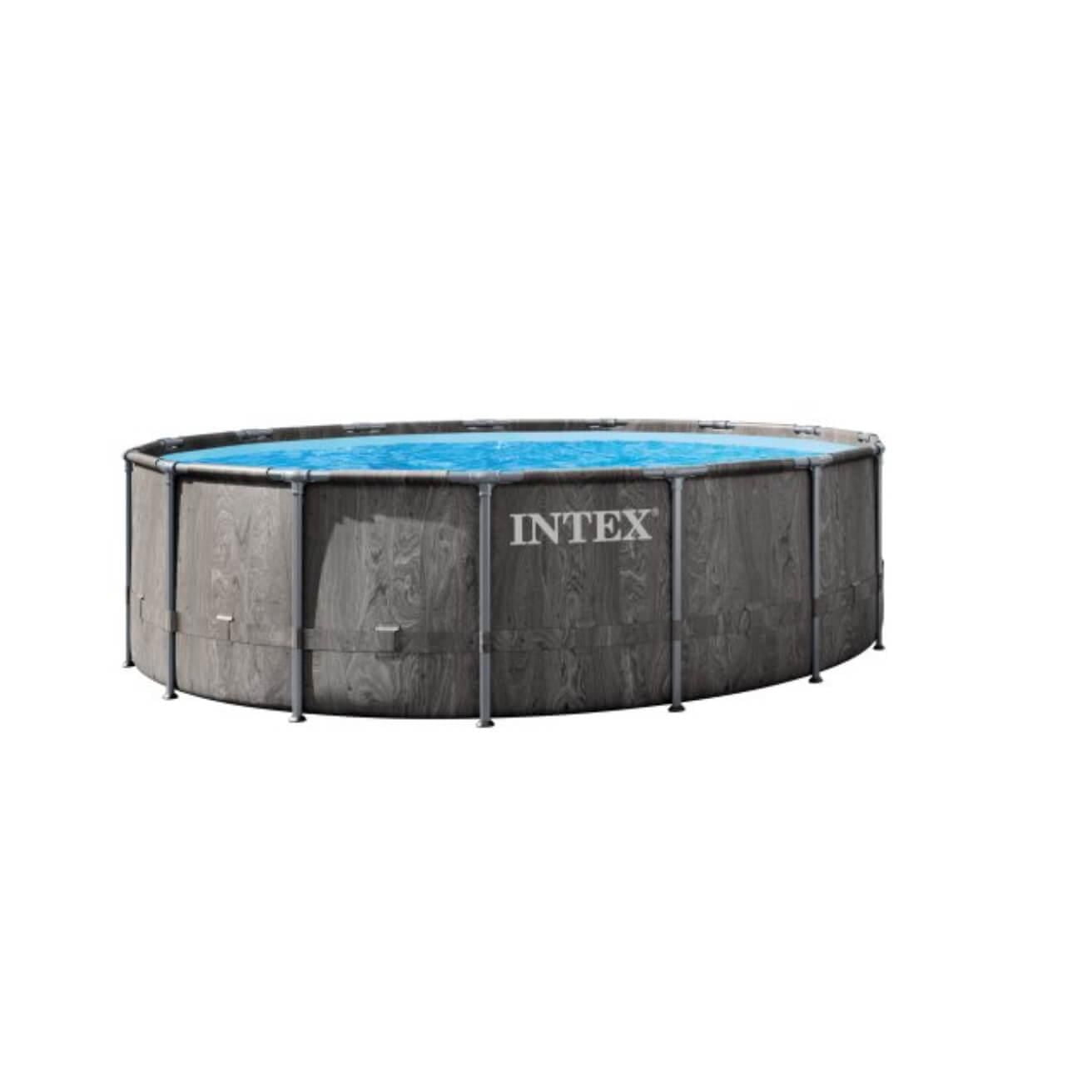 Ensemble de piscine Intex de qualité supérieure avec cadre prisme en bois gris de 15 pi x 48 po, âge : 6 ans et plus