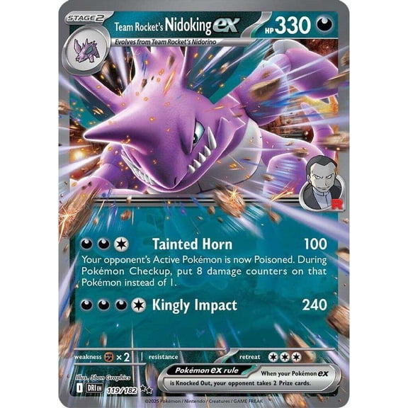 Pokemon Destined Rivals Double Rare Team Rocket's Nidoking ex #119