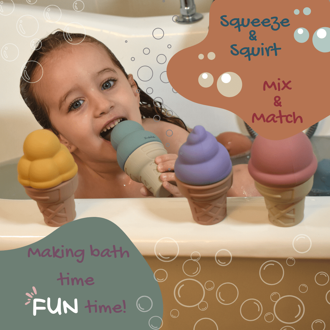 BrushinBella Silicone Bath Toys 4-Pack - Cleanable Silicone Montessori Toys - Baby Bath Toys - Bath Toys Dishwasher-Safe - Toddler Tub Toys - Baby Bath Essentials