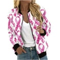 thumbnail image 2 of JURANMO Breast Cancer Jackets for Women Pink Ribbon Print Long Sleeve Zipper Outerwear Lightweight Bomber Jacket Pink S, 2 of 5