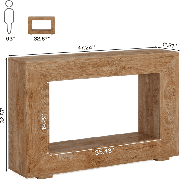 47" Farmhouse Console Table with Storage Shelf, Rustic Sofa Table for Behind Couch, Entryway Table for Living Room, Hallway & Home Decor