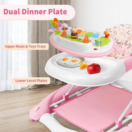 Musical Baby Walker with Wheels, Foldable Activity Walker Featuring Lights and Interactive Toys