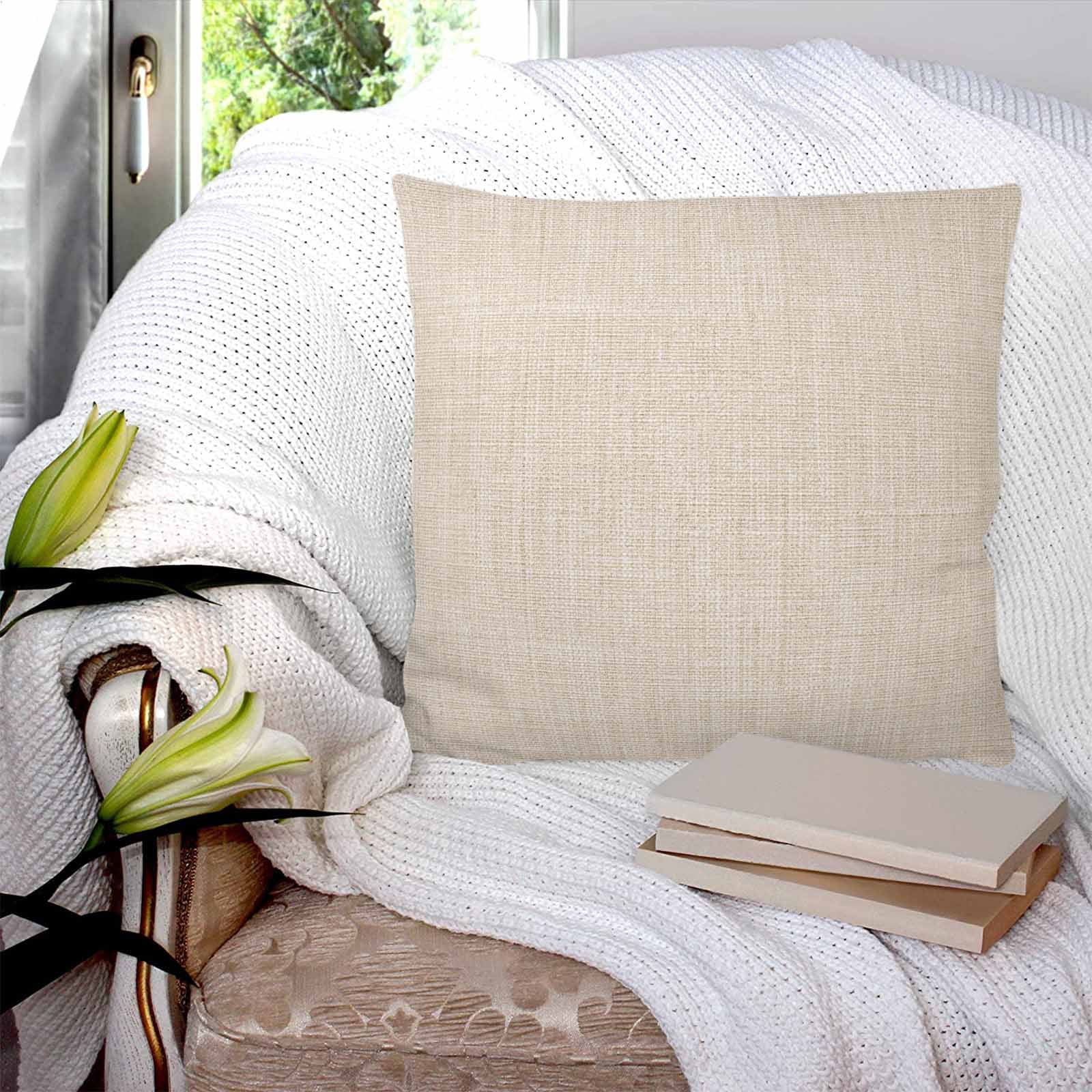 Cream 24x24 Pillow Covers Set of 2, Farmhouse Burlap Solid Beige Color Modern Linen Texture Throw Pillow Covers Decorative Couch Cushion Case, Microfiber Square Pillowcases for Bedroom Living Room