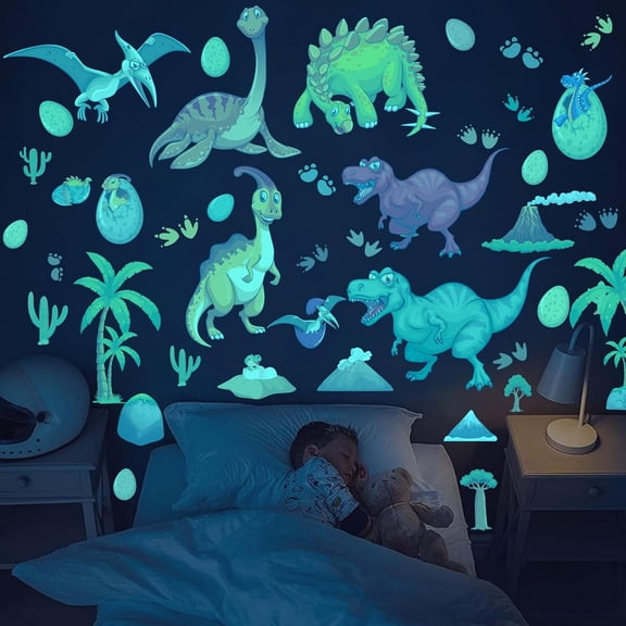 CCOCC Glow in the Dark Dinosaur Wall Decals,Glowing Dinosaur Wall Stickers Colorful Large Removable Self-Adhesive Decal for Ceiling Boys Bedroom Kids Baby Nursery Living Room Decoration