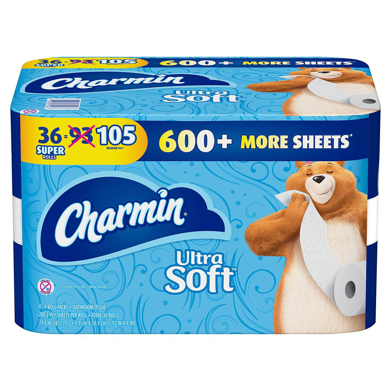 Charmin Ultra Soft Toilet Paper . 208 sheets per roll, 36 Super Rolls 