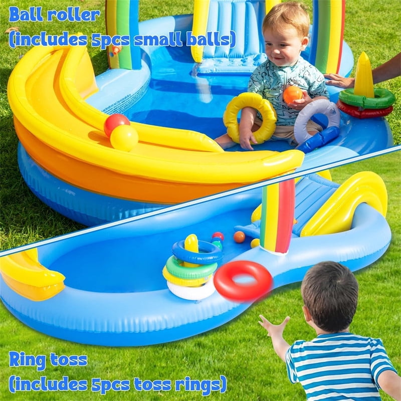 Inflatable Kids Pool with a Slide and Water Spray Features, Perfect for Outdoor Backyard Gardens