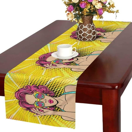 

MKHERT Sexy Pin up Sexy Woman with Pink Curly Hair Table Runner Home Decor for Wedding Party Banquet Decoration 16x72 Inch
