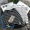 thumbnail image 5 of Women's  Classic Long Sleeve Striped T-Shirt Crew Collar Tee Shirt Tops Slim Fit Blouses, 5 of 5