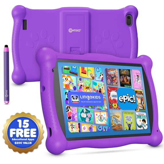 (Open Box) Contixo 7-Inch Kids Tablets, Educational Android Tablet with Stylus and Kickstand Case, 32GB, Ages 3-12, Purple