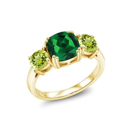 - 3.60 Ct Green Simulated Emerald Green Peridot 18K Yellow Gold Plated Silver Ring